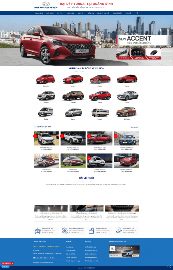 Theme Wordpress Mẫu Website bán oto Hyundai chuẩn SEO giá rẻ